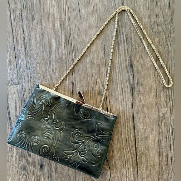 Handmade Genuine Embossed Cowhide, Articulated Metal Frame Clutch/Evening Bag - Picture 5 of 13